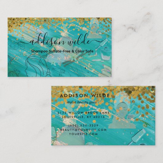 Holographic Signature Script Modern Glam Glitter Visitekaartje (Voorkant / Achterkant)
