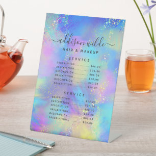 Holographic Sparkle Opal Iridescent Price Menu Reclamebord Met Voetstuk