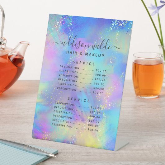Holographic Sparkle Opal Iridescent Price Menu Reclamebord Met Voetstuk (Insitu)