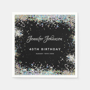 Holographic Sparkly Glitter 40th Birthday Black Servet