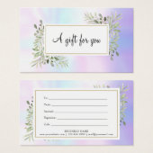 Holographic Spring Leaves Script Gift Certificate Visitekaartje (Voorkant /achterkant)