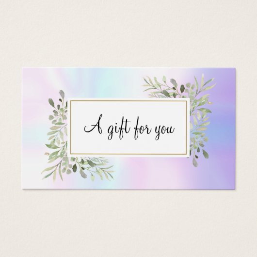 Holographic Spring Leaves Script Gift Certificate Visitekaartje (Voorkant)