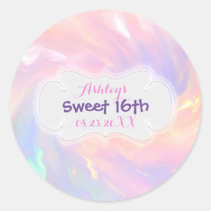 Holographic Sweet 16th save the Date Quinceañera Ronde Sticker