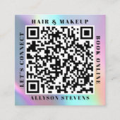 Holographic Unicorn Bold QR Code Hair & Makeup Vierkante Visitekaartje (Voorkant)