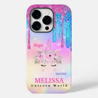 Holographic Unicorn Flowers Glitter Hoesje-Mate iP Case-Mate iPhone 14 Pro Hoesje