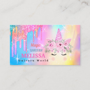 Holographic Unicorn Flowers Glitter Visitekaartje