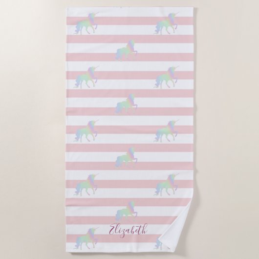 Holographic Unicorn Stripes Personalized Strandlaken (Voorkant)