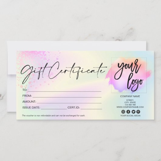 holographique carte cadeau moderne certificat ajou (Devant)