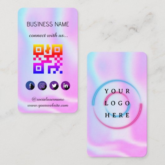 Holographique -Médias sociaux QR Code Carte de vis (Devant / Derrière)