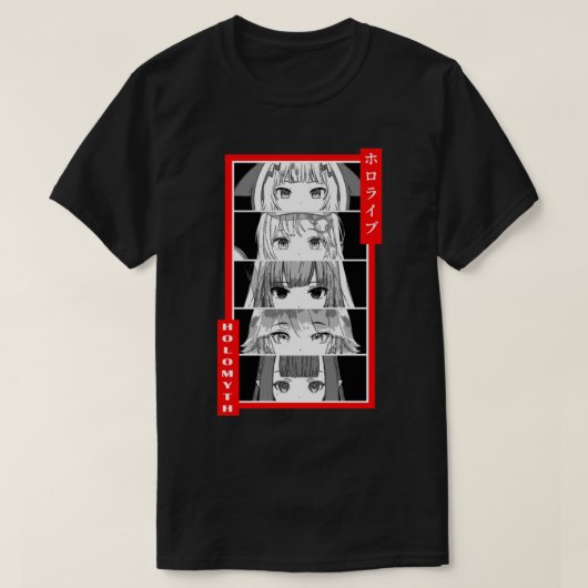 Hololive EN Holomyth Black _amp_ White Panel T-shirt (Design voorkant)