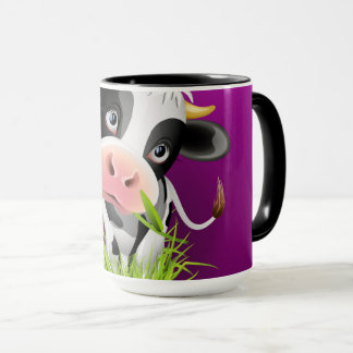 Holstein cow in grass over purple mok