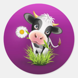 Holstein cow in grass over purple ronde sticker