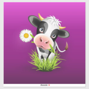 Holstein cow in grass over purple sticker