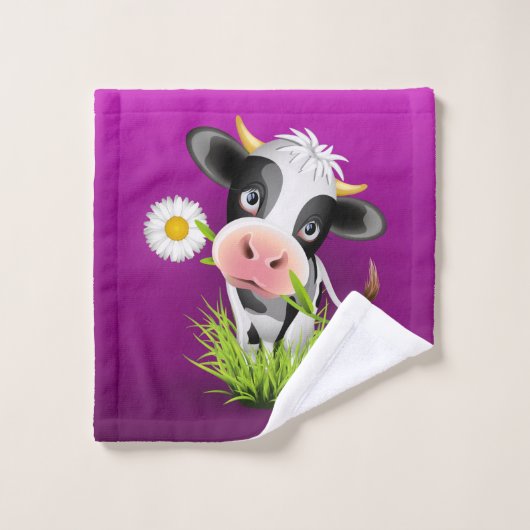 Holstein cow in grass over purple washandje (Wasdoekje)