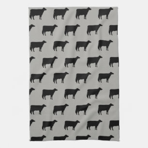 Holstein Cow Silhouettes Pattern Black and Grey Theedoek