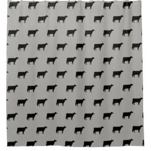 Holstein Cow Silhouettes Pattern Grey and Black Douchegordijn