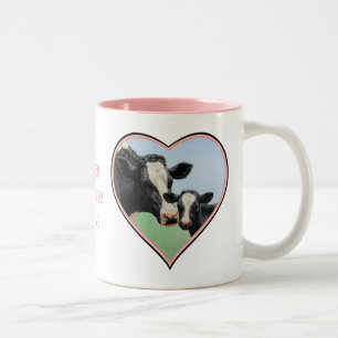 Holstein Koe & Calf Pink Heart Vegan Tweekleurige Koffiemok