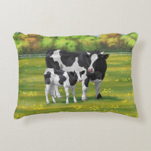 Holstein Koe & Cute Calf in zomerperiode Accent Kussen