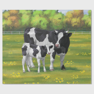 Holstein Koe & Cute Calf in zomerperiode Cadeaupapier