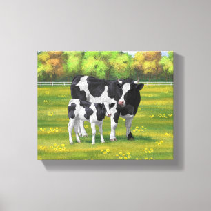 Holstein Koe & Cute Calf in zomerperiode Canvas Afdruk