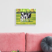 Holstein Koe & Cute Calf in zomerperiode Canvas Afdruk (Insitu (Woonkamer))