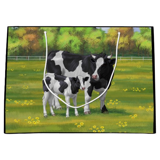 Holstein Koe & Cute Calf in zomerperiode Groot Cadeauzakje (Voorkant)