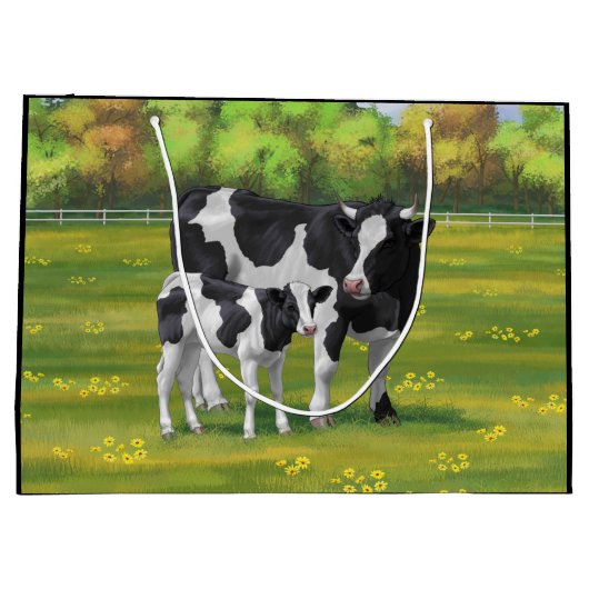 Holstein Koe & Cute Calf in zomerperiode Groot Cadeauzakje (Achterkant)