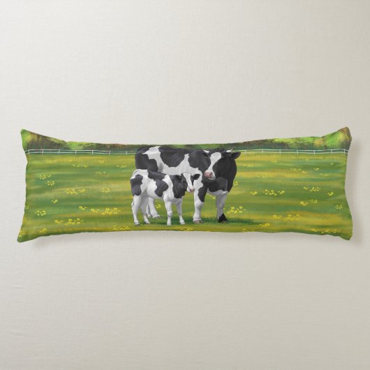 Holstein Koe & Cute Calf in zomerperiode Lichaamskussen (Voorkant)