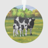 Holstein Koe & Cute Calf in zomerperiode Ornament (achterkant)