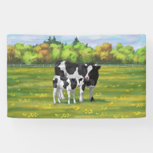 Holstein Koe & Cute Calf in zomerperiode Spandoek