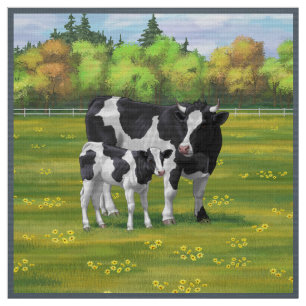 Holstein Koe & Cute Calf in zomerperiode Stof