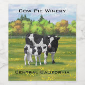 Holstein Koe & Cute Calf in zomerperiode Wijn Etiket (Enkel label)