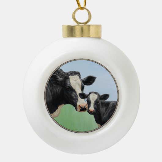 Holstein Koe en Calf Keramische Bal Ornament (Voorkant)