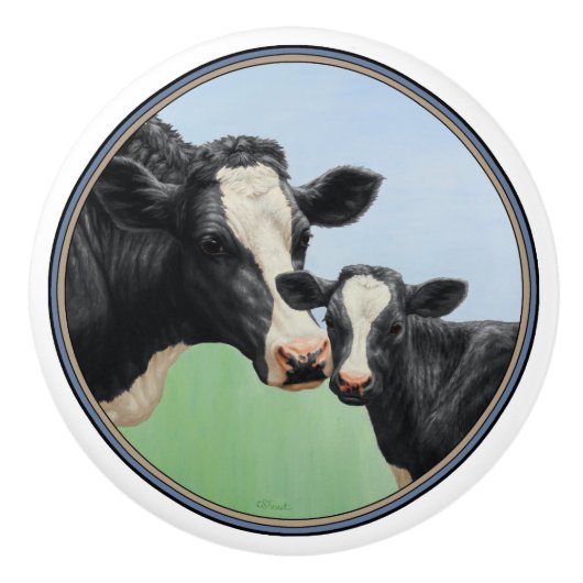 Holstein Koe en Calf Keramische Knop (Voorkant)