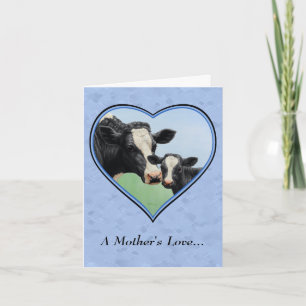 Holstein Koe en Cute Calf Blue Heart Kaart