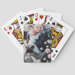 Holstein Koe in Bloemen Boerderij Boerderij Schild Pokerkaarten