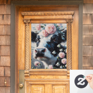 Holstein Koe in Bloemen Boerderij Boerderij Schild Raamsticker