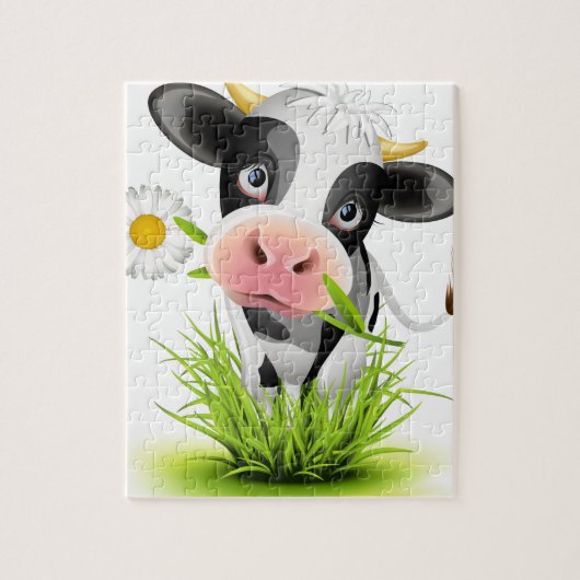 Holstein koe in gras legpuzzel (Verticaal)