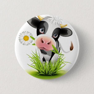 Holstein koe in gras ronde button 5,7 cm
