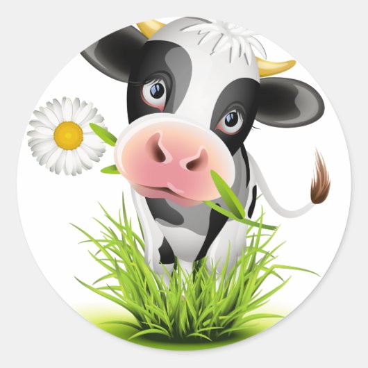 Holstein koe in gras ronde sticker (Voorkant)
