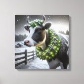 Holstein Koe met een kerstkrans Canvas Afdruk (Voorkant)