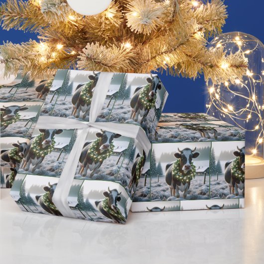 Holstein-Koe met gloeiende kerstkrans Cadeaupapier (Feestdagen)