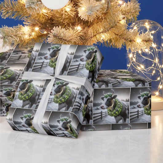 Holstein-Koe met gloeiende kerstkrans Cadeaupapier (Feestdagen)
