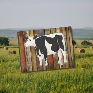 Holstein-koe met oude plank achtergrond briefkaart