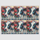 Holstein Koe Picket Fence Red Roses Decoupage Tissuepapier (Voorkant)
