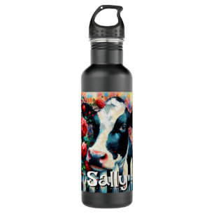 Holstein Koe Picket Fence Red Roses gepersonalisee Waterfles