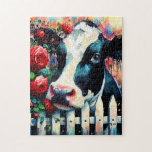 Holstein Koe Picket Fence Red Roses Zwart Rood Legpuzzel