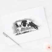 Holstein Koe: Potloodtekening: Boerderij, Land Ovale Sticker (Envelop)