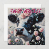 Holstein Vache dans la ferme des fleurs Carte d'an (Devant / Derrière)