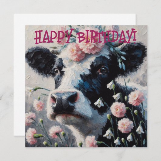 Holstein Vache dans la ferme des fleurs Carte d'an (Devant / Derrière)